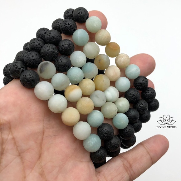 Amazonite x Lava Stone Beads Stretch Bracelet - Picture 3 of 10